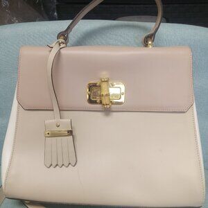Pale beige and blush Italian leather large handbag by Roberta Prani